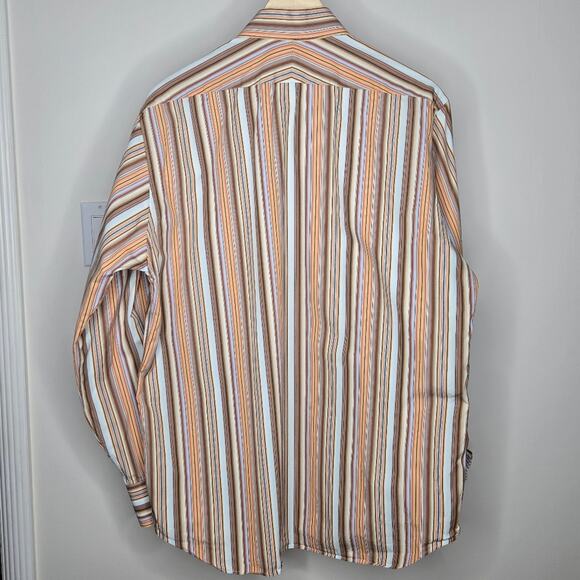 IKE BEHAR Trim Mens Striped Collared Button-Down Shirt Neck 17 Size Large - Picture 2 of 9